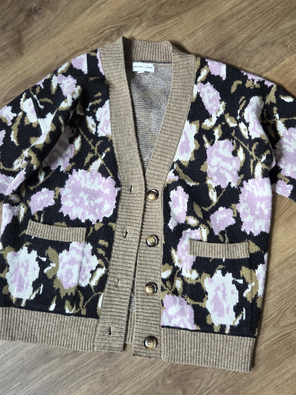 Floral Cardigan in Pinkish and Tan